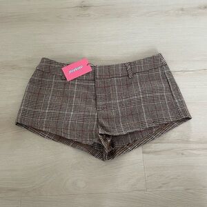 Edikted Plaid Shorts - Brown and Red
